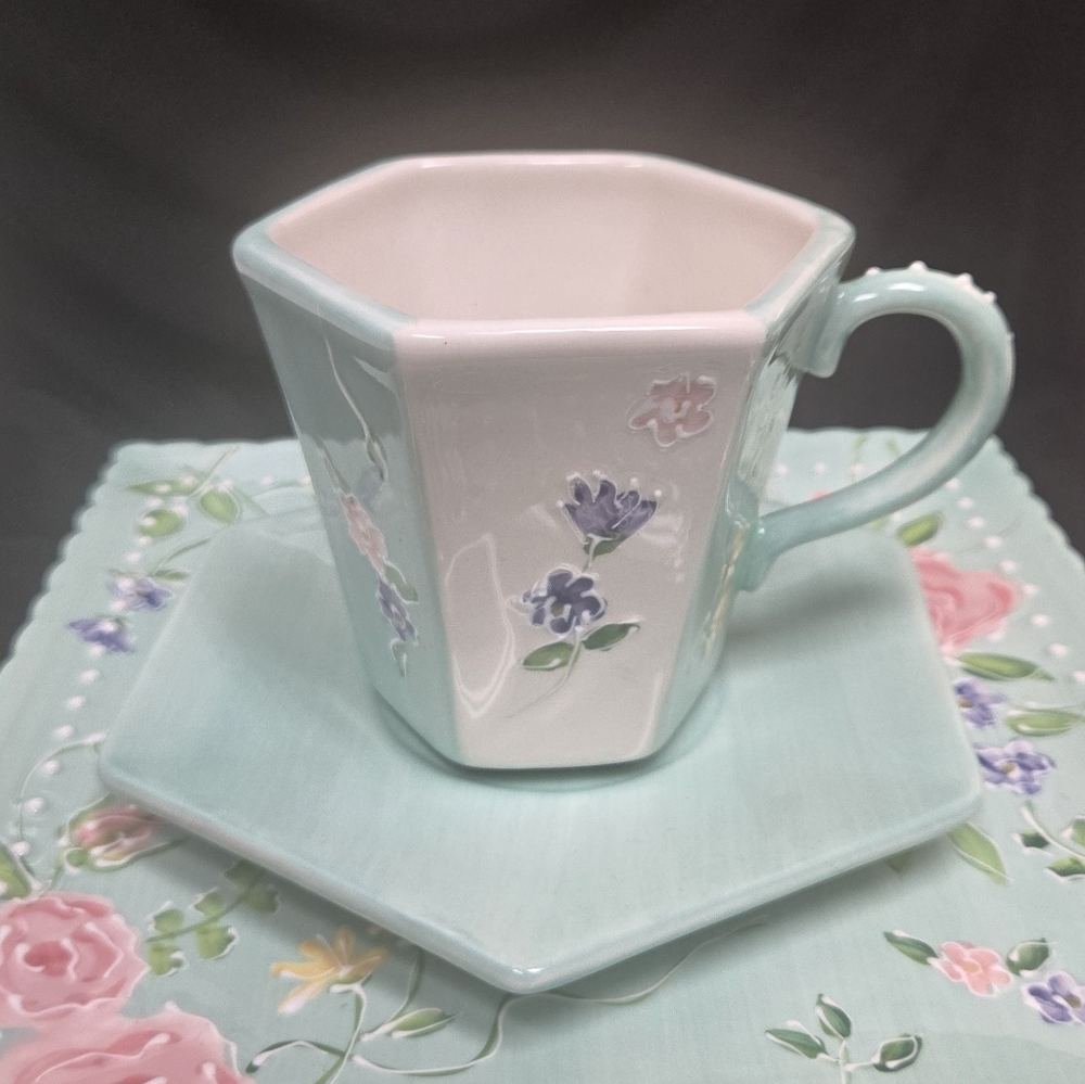 Centrum “Garden Party” Hexagon Cup, Saucer & Plate 3-Piece Set